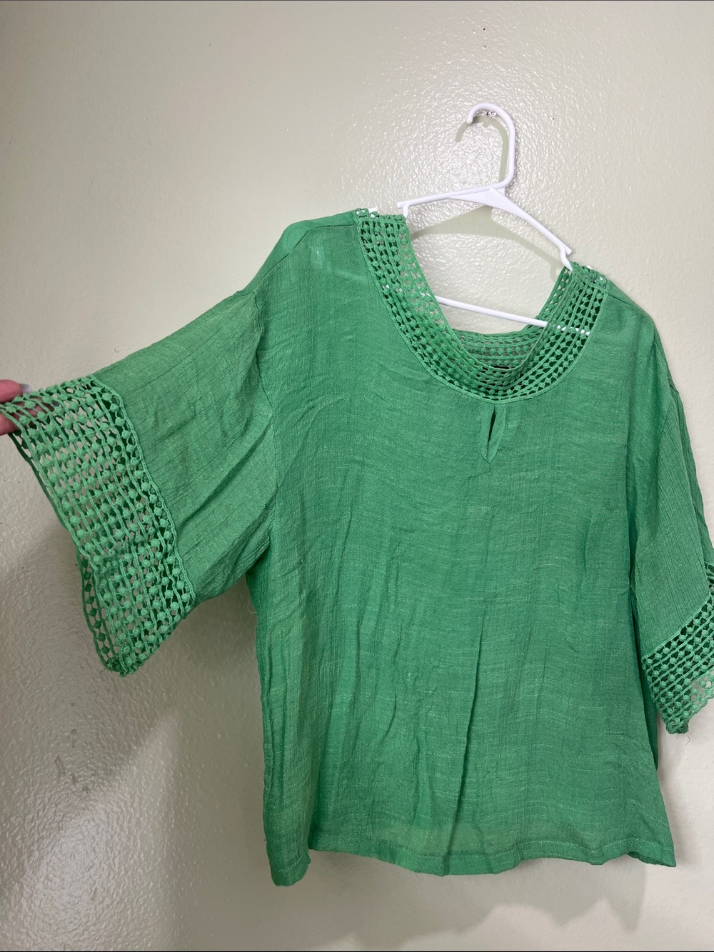 Women's Green Crochet-Trim Tunic Top